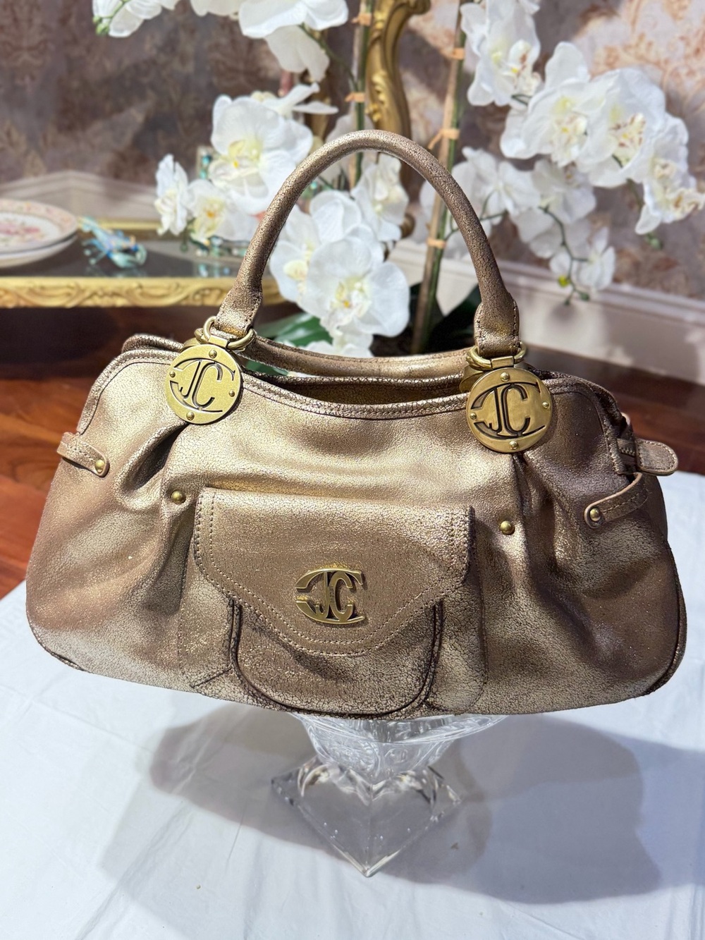 Just Cavalli Metallic Bronze Shoulder Bag